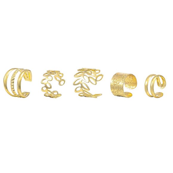 Gorgeous 5-Piece Gold Leaf Cutout Ear Clips - Picture 7 of 8